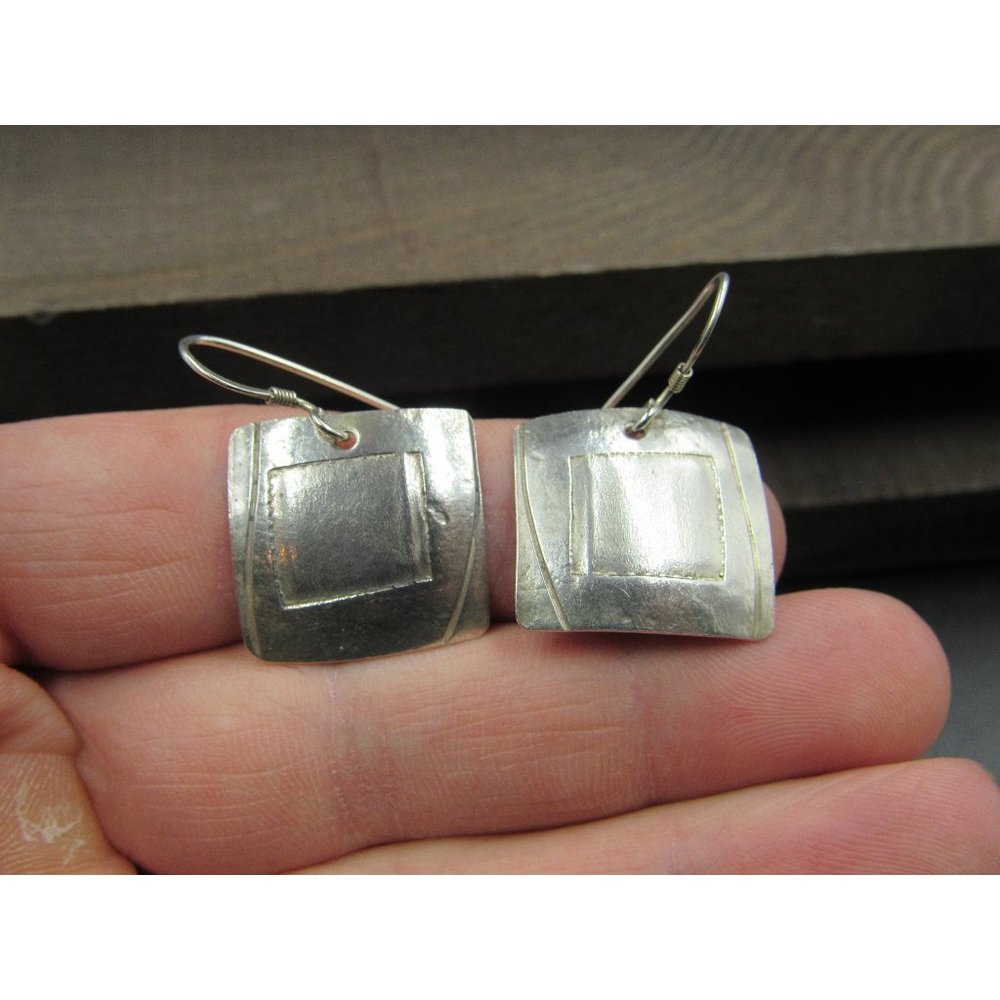 Sterling Silver Simple Square Dangle Earrings - image 1